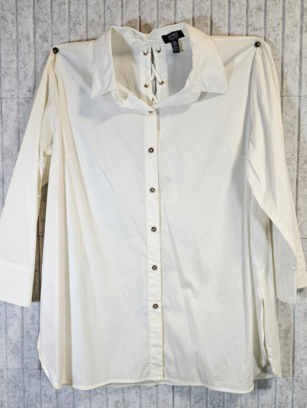 Jones New York Signature White Lace-Up Blouse XL Button Front Top